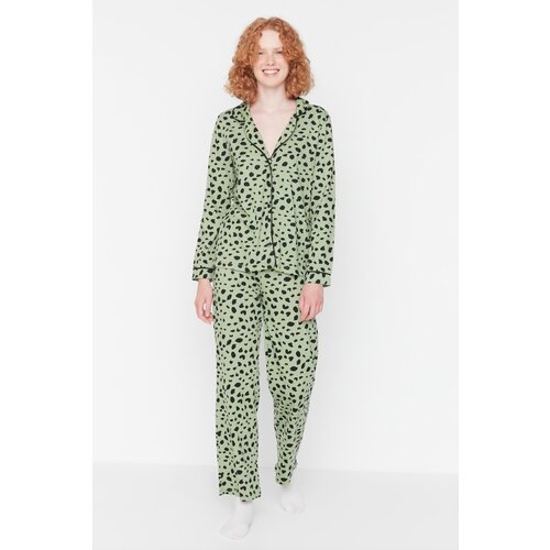 Trendyol Mint Animal Printed Knitted Pajamas Set Slike