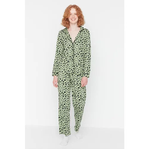 Trendyol Mint Animal Printed Knitted Pajamas Set