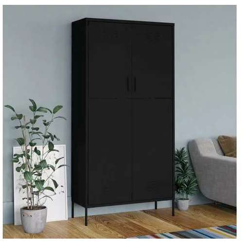  Garderobna omara črna 90x50x180 cm jeklo