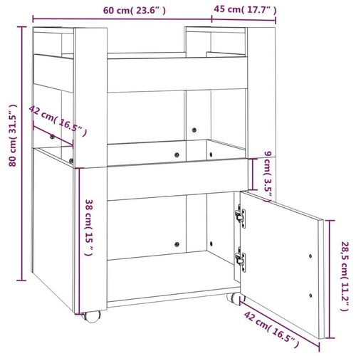  Kolica boja hrasta 60 x 45 x 80 cm konstruirano drvo Slike