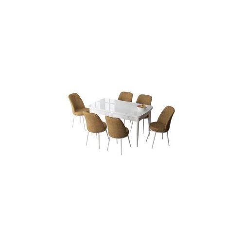 Hanah home zen - white, cappuccino whitecappuccino extendable dining table & chairs set (7 pieces) Cene