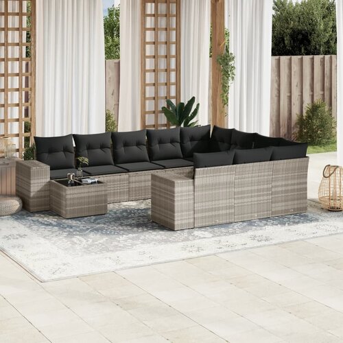 vidaXL 11-dijelni set vrtnih sofa poliratan s jastucima svijetlosivi Cijene