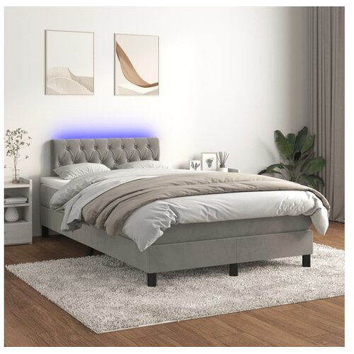  Box spring postelja z vzmetnico LED svetlo siva 120x200cm žamet Cene