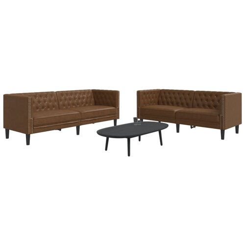 vidaXL Komplet Chesterfield kavčev 2-delna rjavo umetno usnje Cene