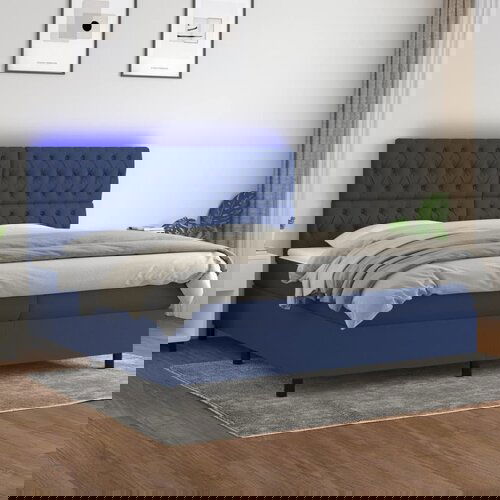 The Living Store Box spring postelja z vzmetnico LED modra 200x200 cm blago - Box Spring Postelja, (21519709) Cene