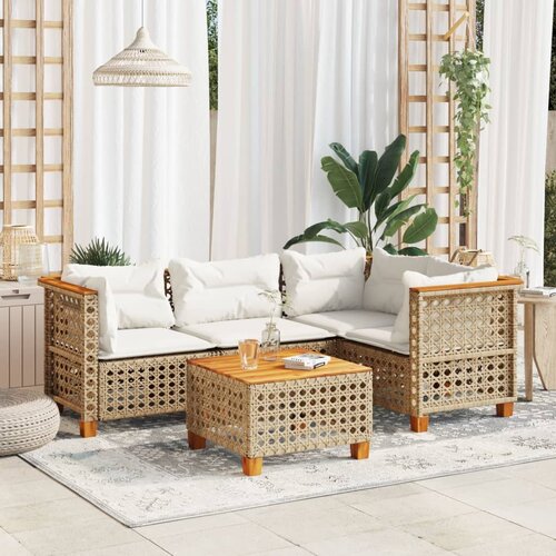 VidaXL 5-dijelni vrtni set sofa s jastucima bež od poliratana Slike