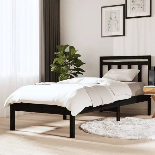 vidaXL Okvir za krevet od masivnog drva crni 75 x 190 cm UK 2FT6 mali
