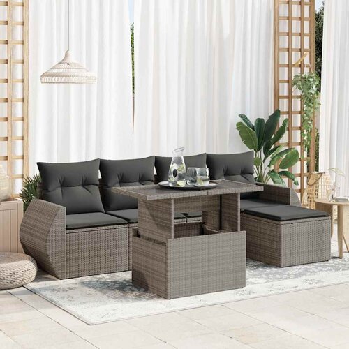 VidaXL 6-dijelni set vrtnih sofa od poliratana s jastucima sivi Slike
