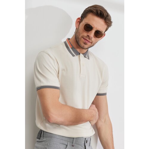 Altinyildiz classics Men&amp;#039;s Beige Slim Fit Slim Fit 100% Cotton Roll-Up Polo T-Shirt Slike