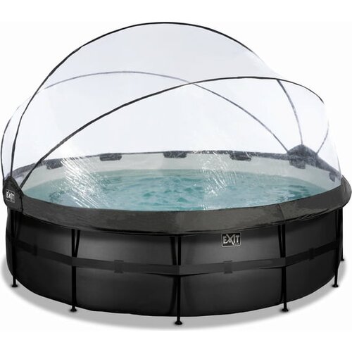 FRAME Pool Ø 450 x 122 cm uklj. filterski sustav s patronama i pokrov - Black Leather Style Cijene