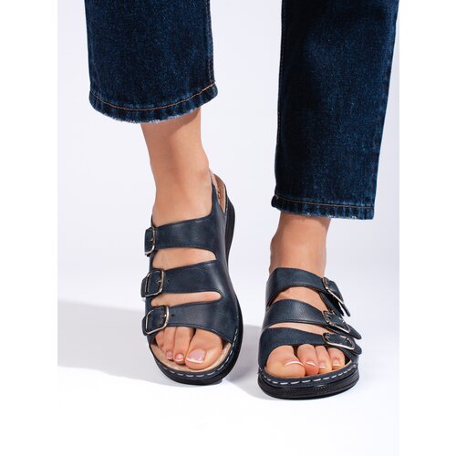 Shelvt Women&amp;#039;s navy blue sandals with buckles Slike