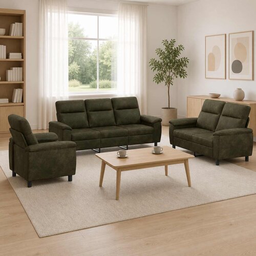  Set sofe 3 pcs Maslinasto zelena Umetnička suknja koža Cijene