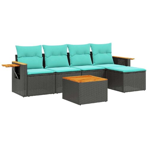  6-dijelni set vrtnih sofa od poliratana s jastucima crni Slike