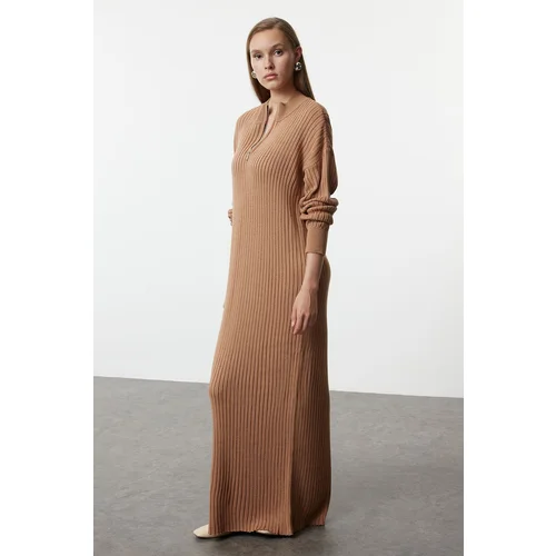 Trendyol Camel Plain Shift Maxi Knit Dress