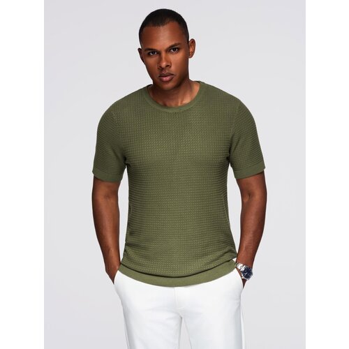 Ombre Structured knitted shirt for men - olive Slike