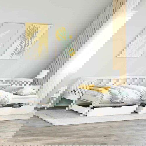 VidaXL Izvlečna dnevna postelja s predali brez vzmetnice bela 90x200cm Slike