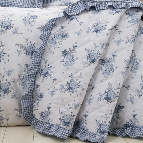 Catherine Lansfield Bijeli/plavi pro&amp;scaron;iven prekrivač 220x230 cm Lucie Floral Frill &amp;ndash; Slike