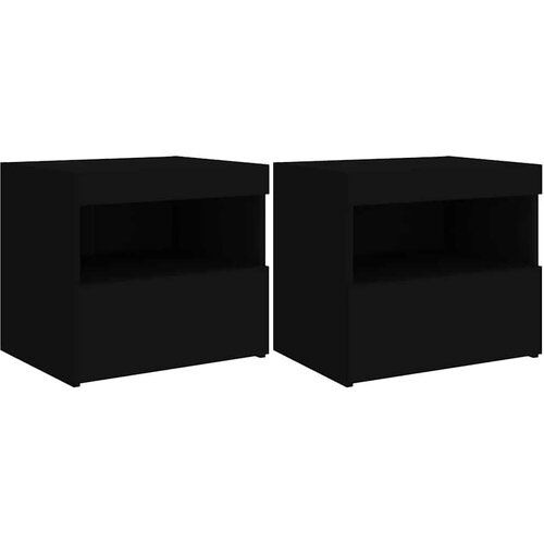  Noćni ormarići s LED svjetlima 2 kom crni 50 x 40 x 45 cm Slike