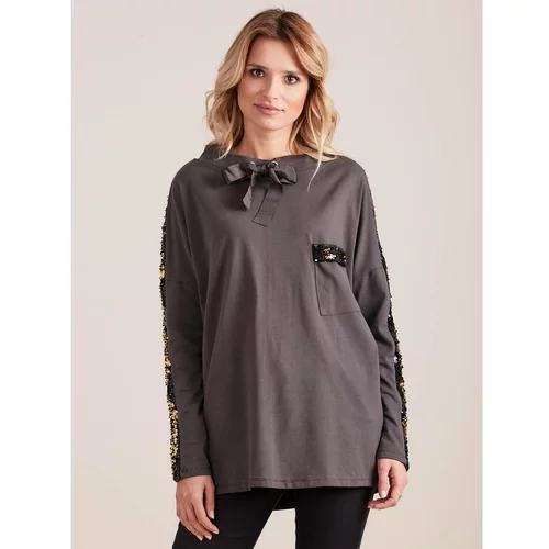 Fashion Hunters Dark gray blouse with binding and sequins