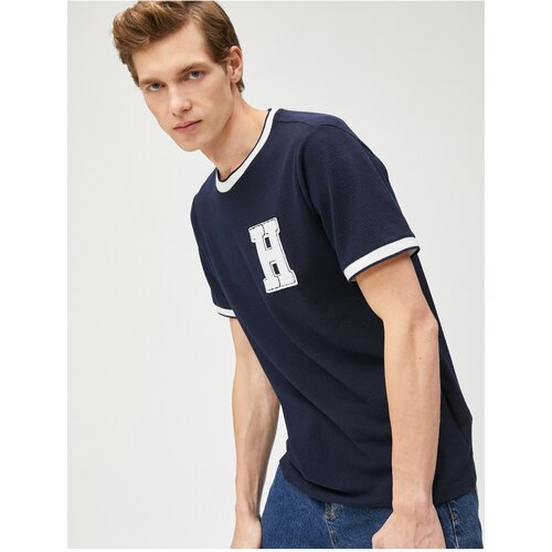 Koton Basic College T-Shirt Crew Neck Embroidered Detailed Short Sleeve Cene