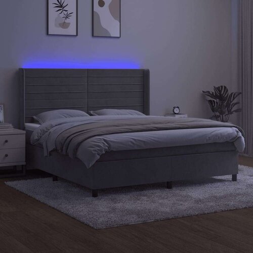  Krevet box spring s madracem LED svjetlosivi 160x200 cm bar&amp;scaron;un Slike