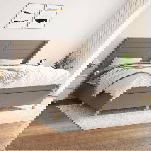  Box spring postelja z vzmetnico taupe 160x200 cm blago, (20897363) Slike