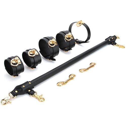 SuperLove Luxury Leather Spreader Bar with Leather Cuffs &amp;amp; Collar Black Slike