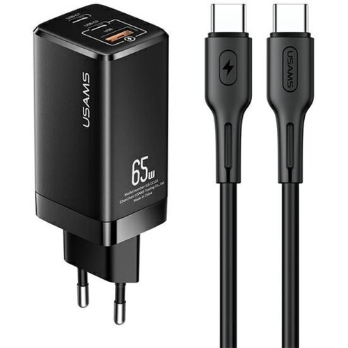 Usams hišni polnilec 220V QC/PD 65W vhod 2x Type C 1x USB-A s priloženim kablom Type C Type C - Original (EU Blister) črn Cene