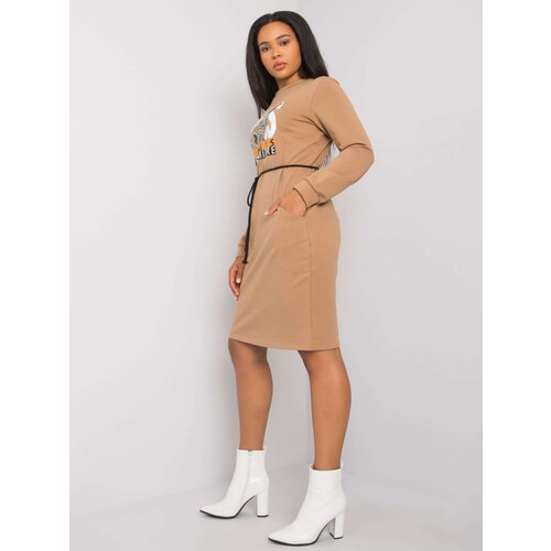 Fashion Hunters Large camel dress with print Cene