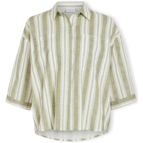 Vila Etni 3/4 Oversize Shirt - Egret/Oil Green Zelena Slike