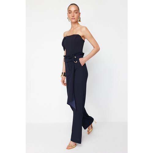 Trendyol X Zeynep Tosun Navy Blue Knitted Accessory Detailed Trousers Slike