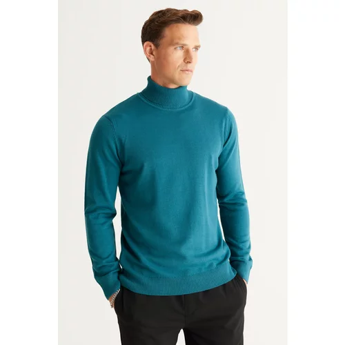 AC&Co / Altınyıldız Classics Men's Petrol Standard Fit Anti-Pilling Full Turtleneck Knitwear Sweater.