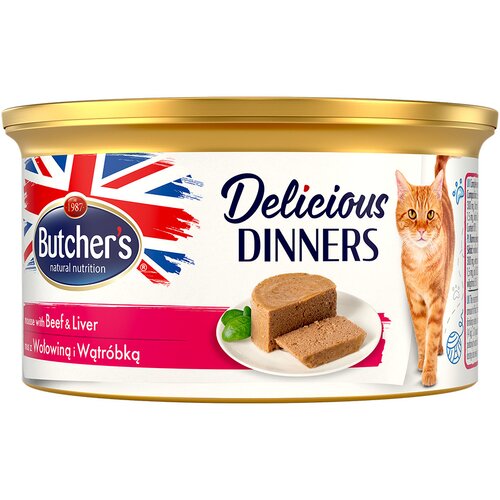  Varčno pakiranje Butcher's Delicious Dinners za mačke 48 x 85 g - Govedina in jetra Cijene