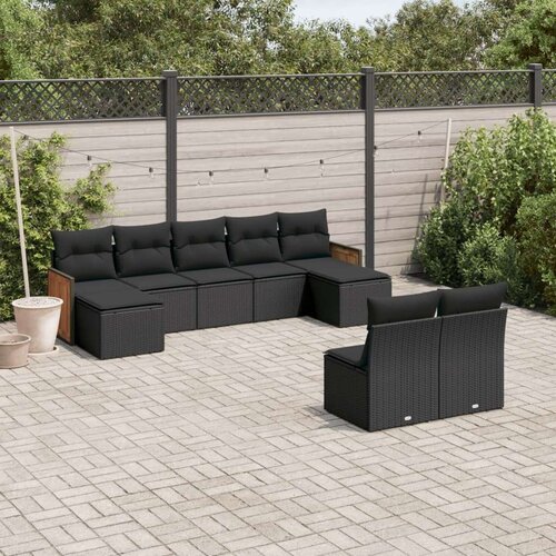 vidaXL 9-dijelni set vrtnih sofa s jastucima crni od poliratana Cijene