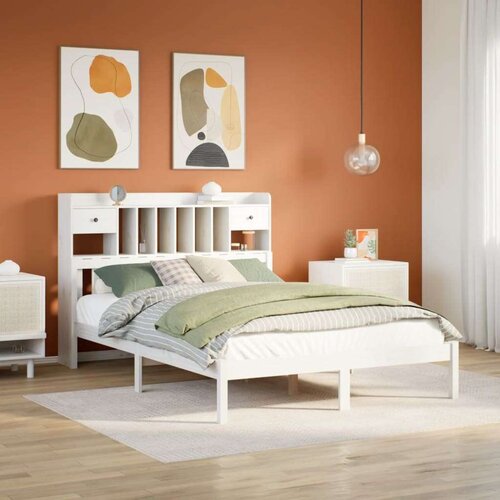 vidaXL Krevet s regalom z knjige bez madraca bijeli 140x200cm borovina Cijene