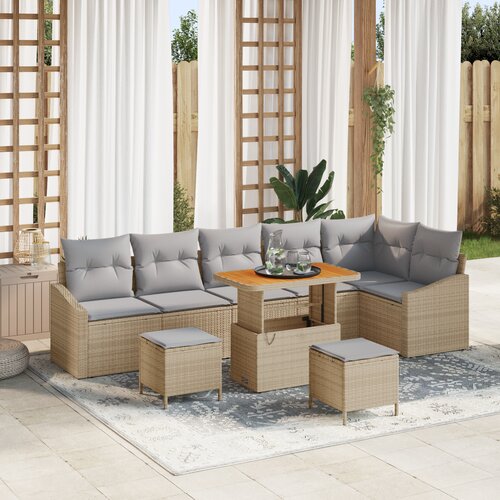 vidaXL 9 kom Vrtni Sofa Set s Jastučićima Bež Poli Ratan Akacija Cene