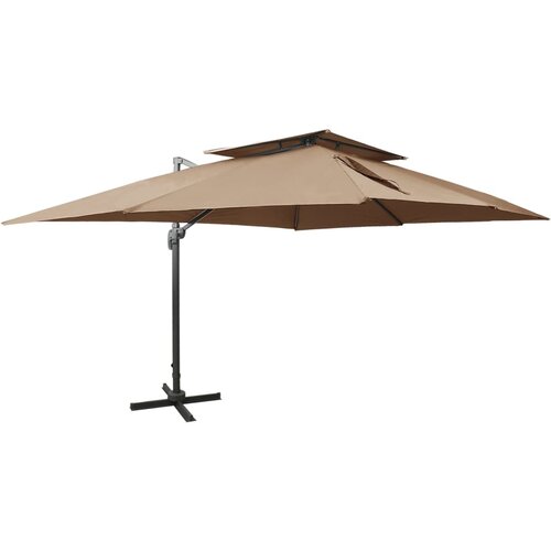  Konzolni vrtni suncobran s duplim vrhom 400 x 300 cm smeđesivi Cijene