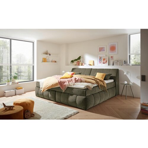 MID.YOU POSTELJA BOXSPRING 200 cm x 240 cm , tekstil, leseni material zelena Cene