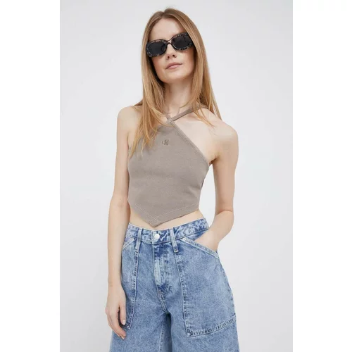 Calvin Klein Jeans Bombažen top rjava barva