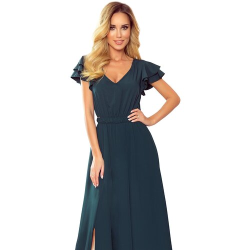 Numoco Long dress with a neckline and ruffles Slike