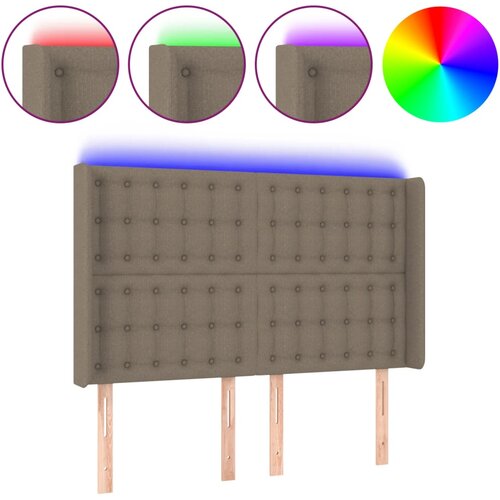  LED uzglavlje smeđesivo 147 x 16 x 118/128 cm od tkanine Slike