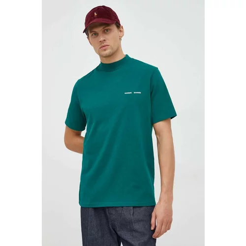 Samsoe Samsoe Bombažna kratka majica zelena barva