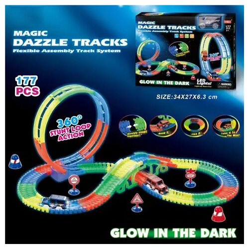 Magic Toys V temi svetleča avtomobilska steza 177-delni set z zanko in avtomobilčkom Cene