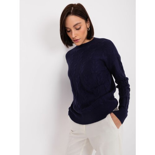 Fashion Hunters Navy blue sweater with cables, loose fit Slike