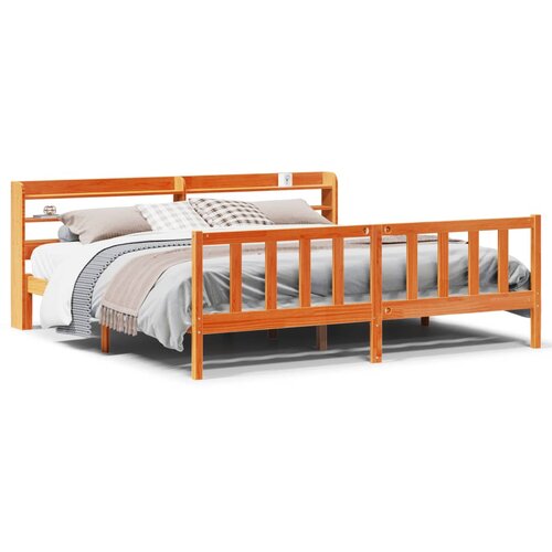 Maison Chic Posteljni okvir - Dvoposteljna postelja - Zakonska postelja z vzglavjem vo&amp;scaron;čeno rjava 200x200 cm borovina, (21693819) Slike