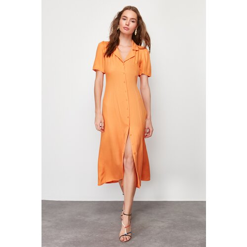 Trendyol Orange Midi Woven Shirt Woven Dress Cene