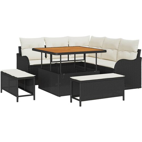 vidaXL Vrtna sedežna garnitura z blazino 8 pcs Črna poli ratan, (5000154498) Cene