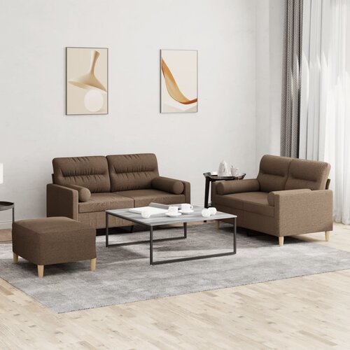  3-dijelni set sofa s jastucima smeđi od tkanine Cijene