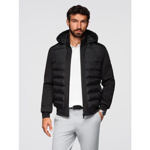 Ombre Quilted bomber jacket with hood and knitted sleeves - black Slike