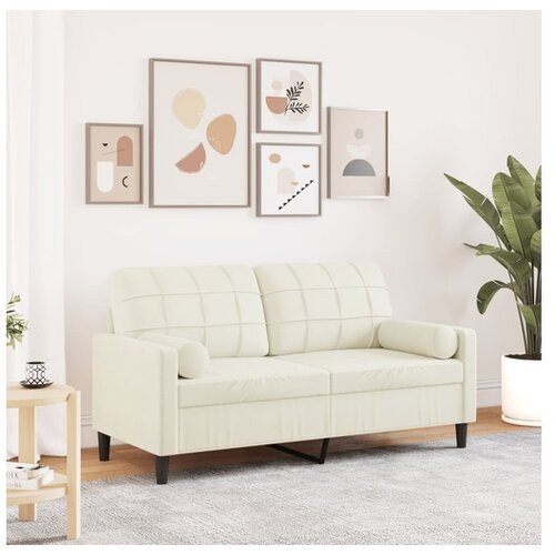 VidaXL Kavč dvosed z okrasnimi blazinami krem 140 cm žamet Slike